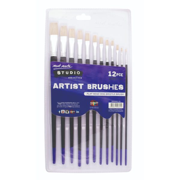 Mont Marte Studio Artist Brushes 12pc Flat 1-12