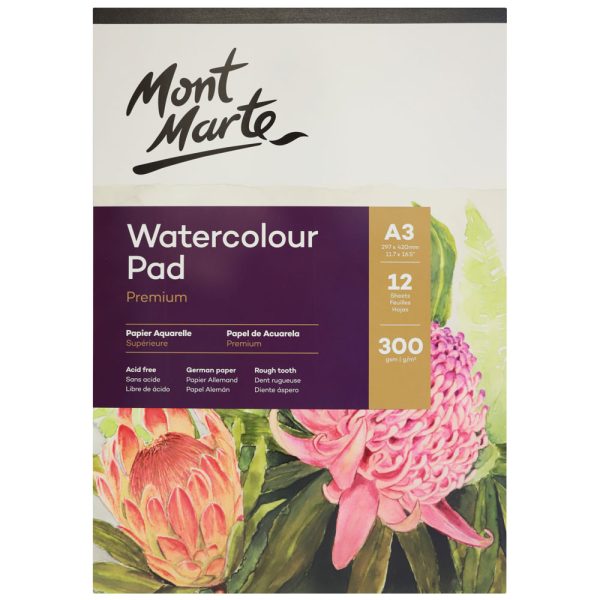 Mont Marte Watercolour Pad German Paper A3 300gsm 12sht