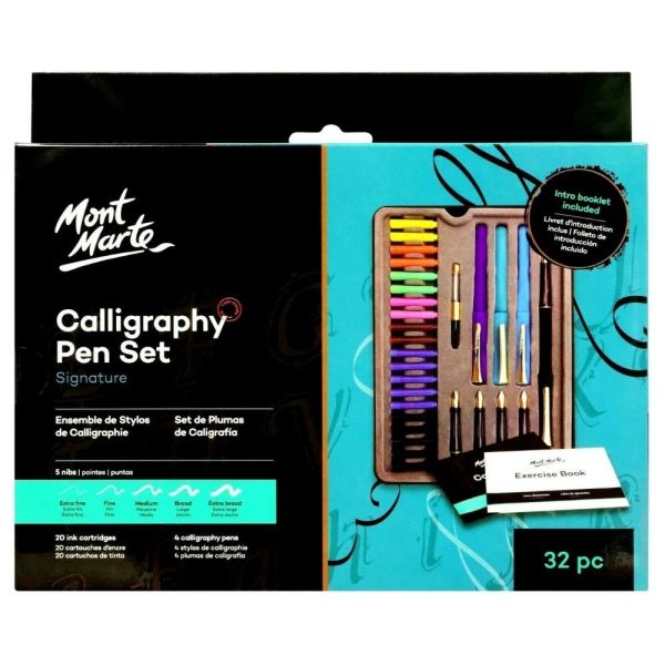 Mont Marte Calligraphy Set, 32 Piece. Includes Calligraphy Pens, Calligraphy Nibs, Ink Cartridges, Introduction Booklet and Exercise Booklet